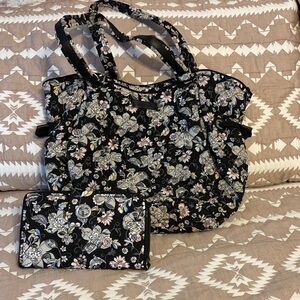 Vera Bradley Black and Gray Floral Glenna Satchel and wallet